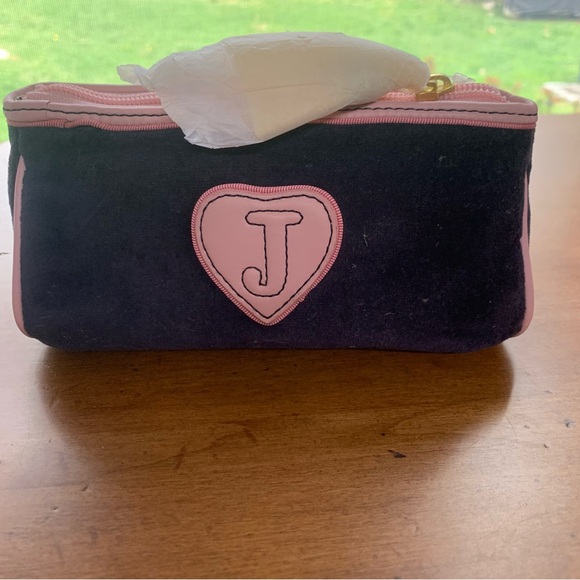 Retro Juicy Couture Pam & Gela Pink and Navy Velour Make Up Cosmetic Bag Case - Picture 4 of 6